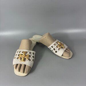 Tory Burch Eleanor Woven Leather Slides, Size 10 M
